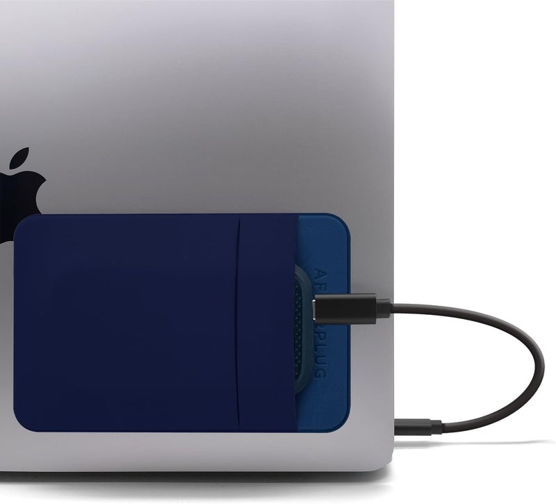 Afterplug 2-Pocket Adhesive Pouch for Laptop, Compatible with External Portable SSD, Magic Mouse, USB Cable and More - Blue - Image 1